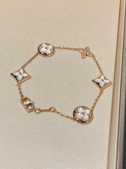 [⭐Aura]STAR AND SUN 5 MOTIF MOP PINK GOLD BRACELET