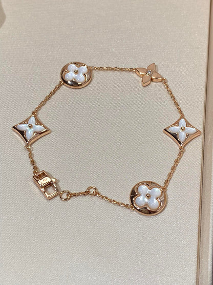 [⭐Aura]STAR AND SUN 5 MOTIF MOP PINK GOLD BRACELET
