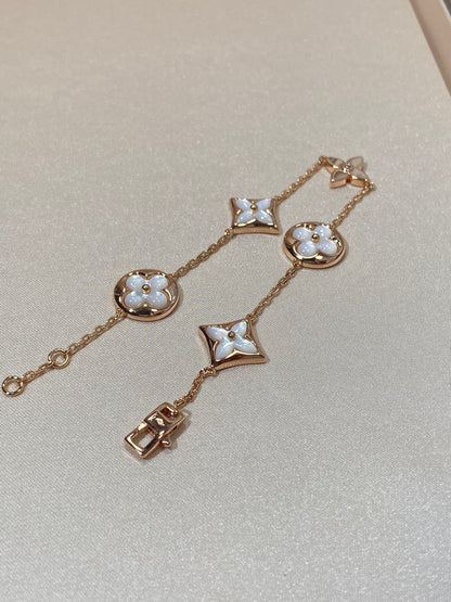 [⭐Aura]STAR AND SUN 5 MOTIF MOP PINK GOLD BRACELET