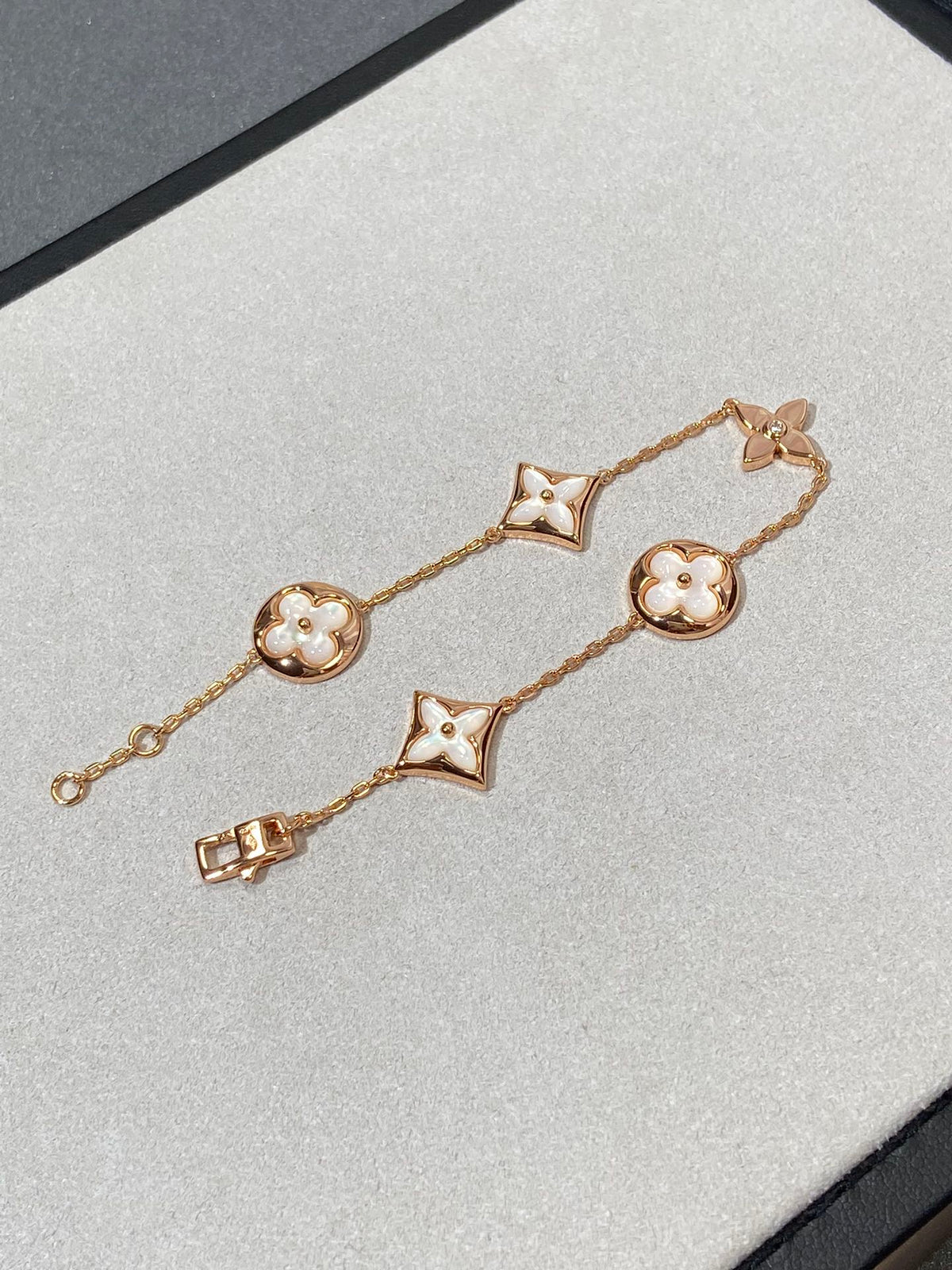 [⭐Aura]STAR AND SUN 5 MOTIF MOP PINK GOLD BRACELET
