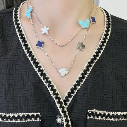 [⭐Aura]LUCKY CLOVER SILVER 11 MOTIF NECKLACE
