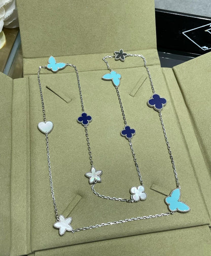 [⭐Aura]LUCKY CLOVER SILVER 11 MOTIF NECKLACE