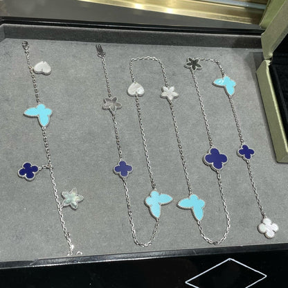 [⭐Aura]LUCKY CLOVER SILVER 11 MOTIF NECKLACE