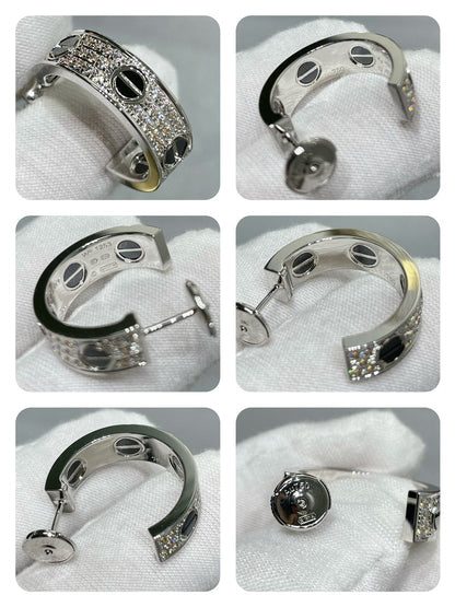[⭐Aura]LOVE CERAMIC DIAMOND PAVED SILVER EARRINGS