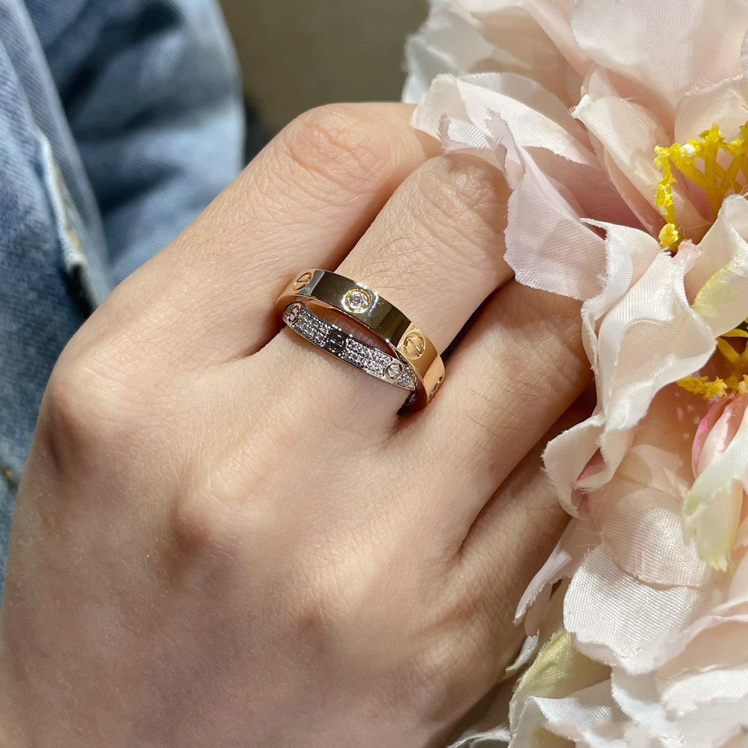 [⭐Aura]LOVE PINK GOLD SILVER DIAMOND DOUBLE RING