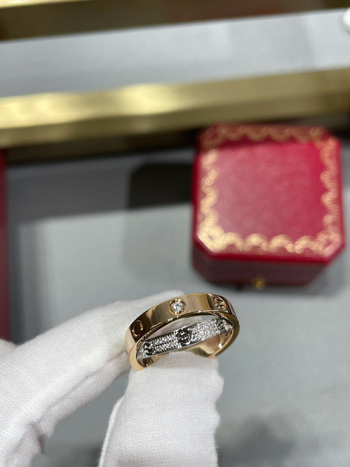 [⭐Aura]LOVE PINK GOLD SILVER DIAMOND DOUBLE RING
