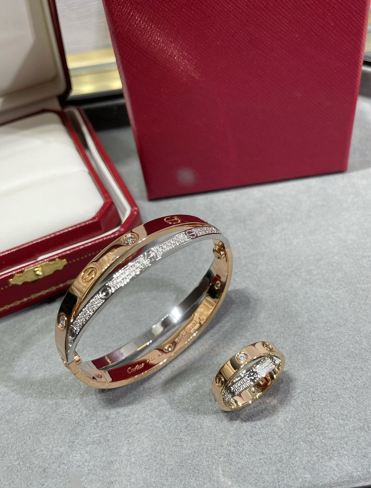 [⭐Aura]LOVE PINK GOLD SILVER DIAMOND DOUBLE RING