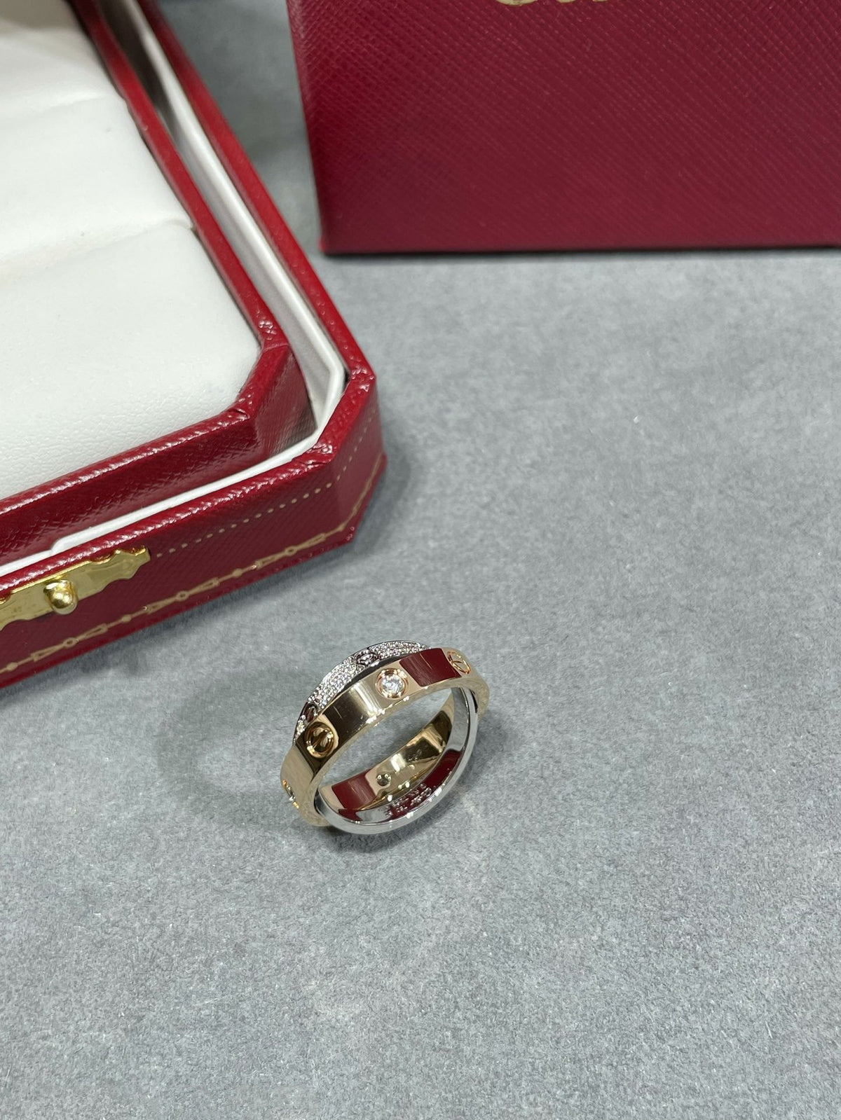 [⭐Aura]LOVE PINK GOLD SILVER DIAMOND DOUBLE RING