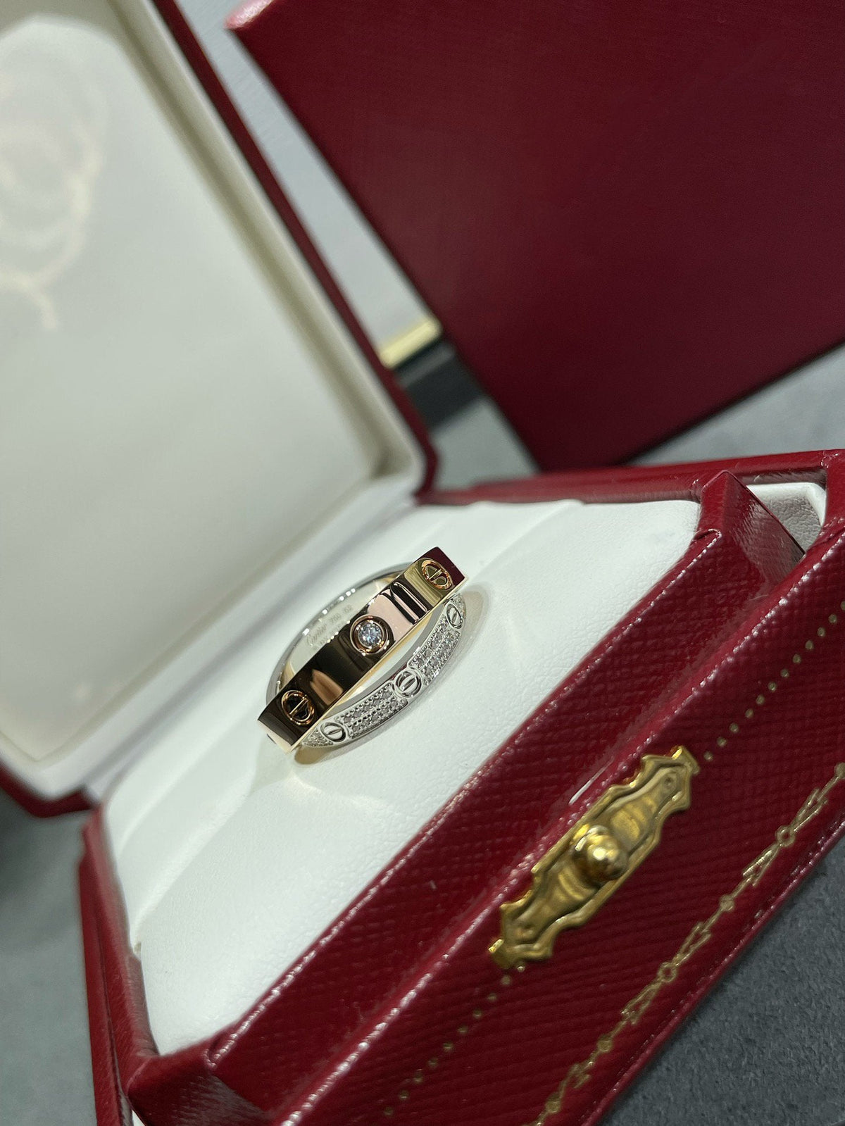 [⭐Aura]LOVE PINK GOLD SILVER DIAMOND DOUBLE RING