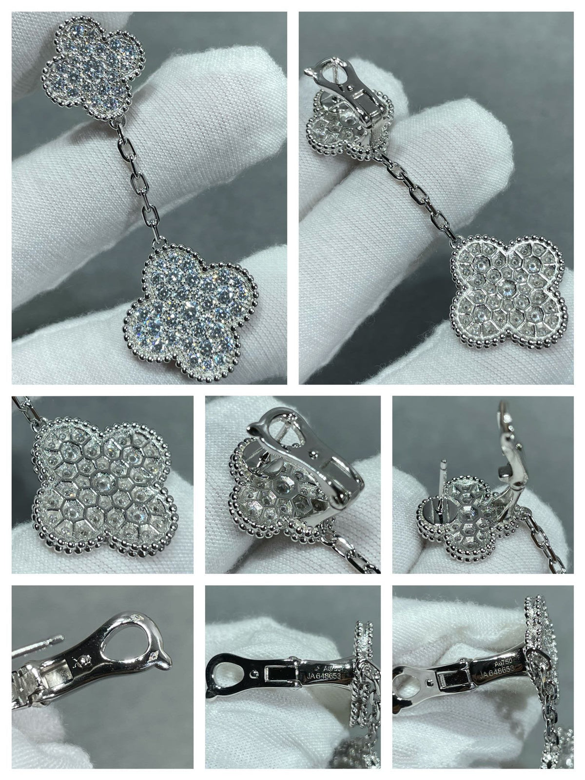 [⭐Aura]CLOVER 2 MOTIFS DIAMOND PAVED SILVER EARRINGS