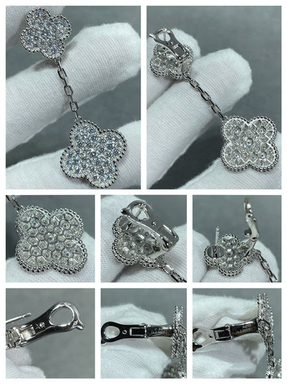 [⭐Aura]CLOVER 2 MOTIFS DIAMOND PAVED SILVER EARRINGS