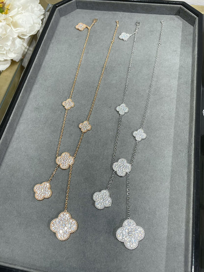 [⭐Aura]CLOVER 6 MOTIF DIAMOND PAVED NECKLACE