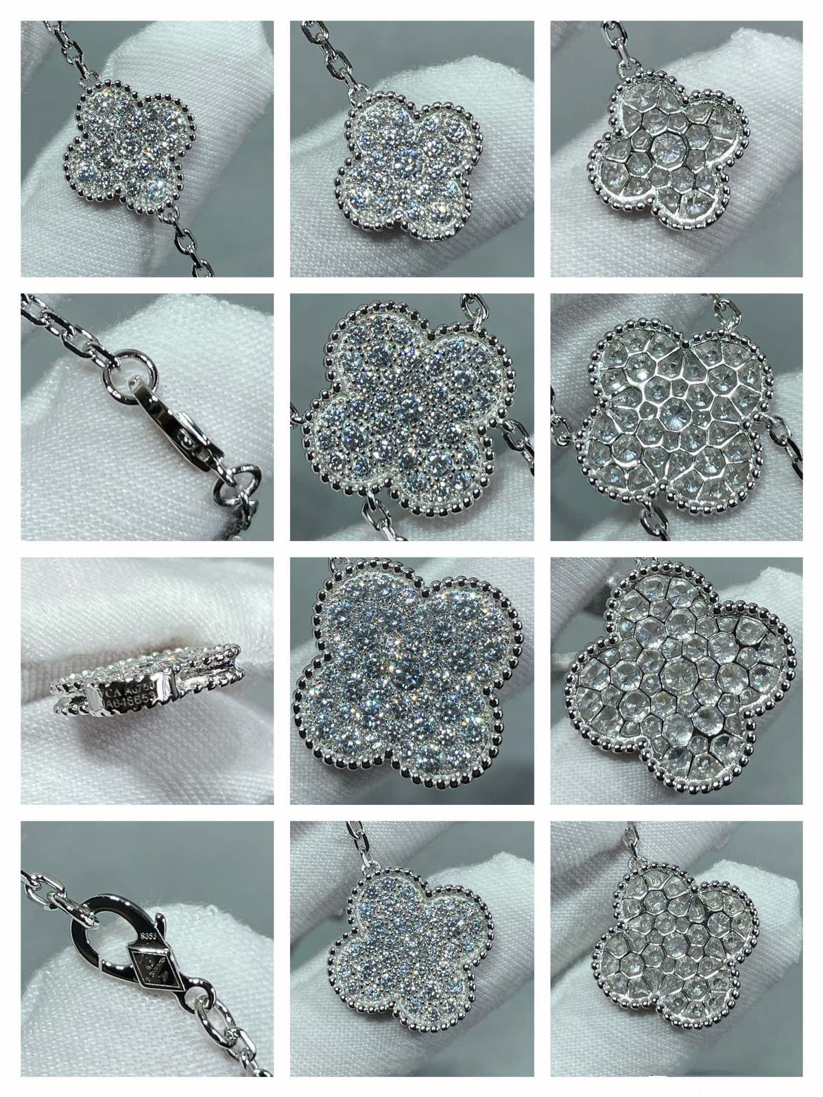 [⭐Aura]CLOVER 6 MOTIF DIAMOND PAVED NECKLACE