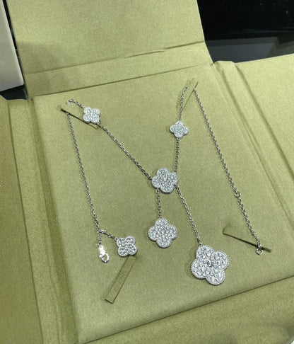 [⭐Aura]CLOVER 6 MOTIF DIAMOND PAVED NECKLACE