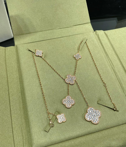[⭐Aura]CLOVER 6 MOTIF DIAMOND PAVED NECKLACE