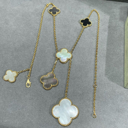 [⭐Aura]CLOVER 6 MOTIF MOP ONYX GOLD NECKLACE