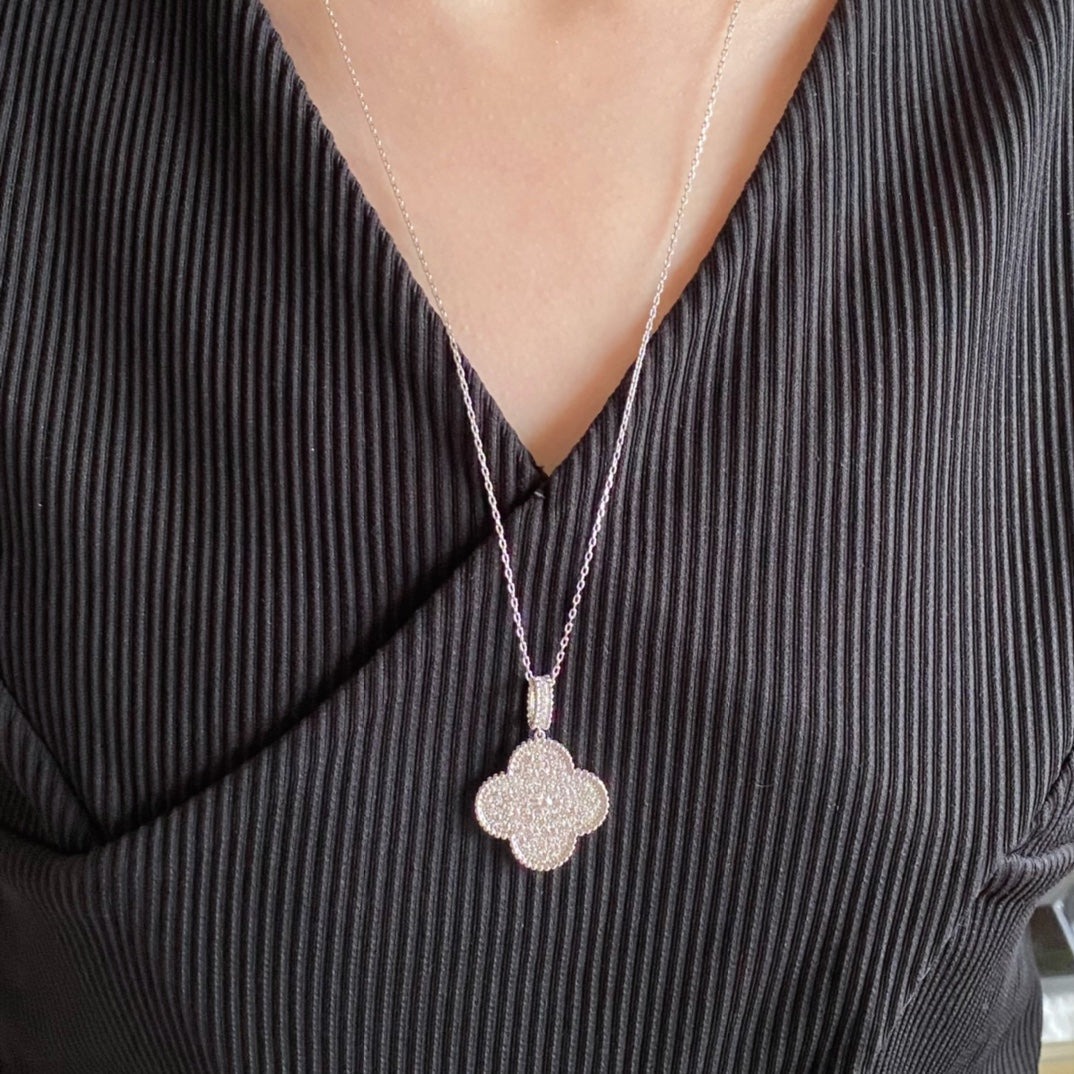 [⭐Aura]CLOVER 25MM LARGE PEDANT DIAMOND PAVED LONG NECKLACE