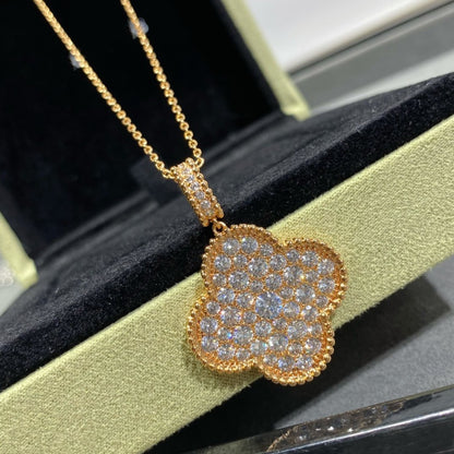 [⭐Aura]CLOVER 25MM LARGE PEDANT DIAMOND PAVED LONG NECKLACE