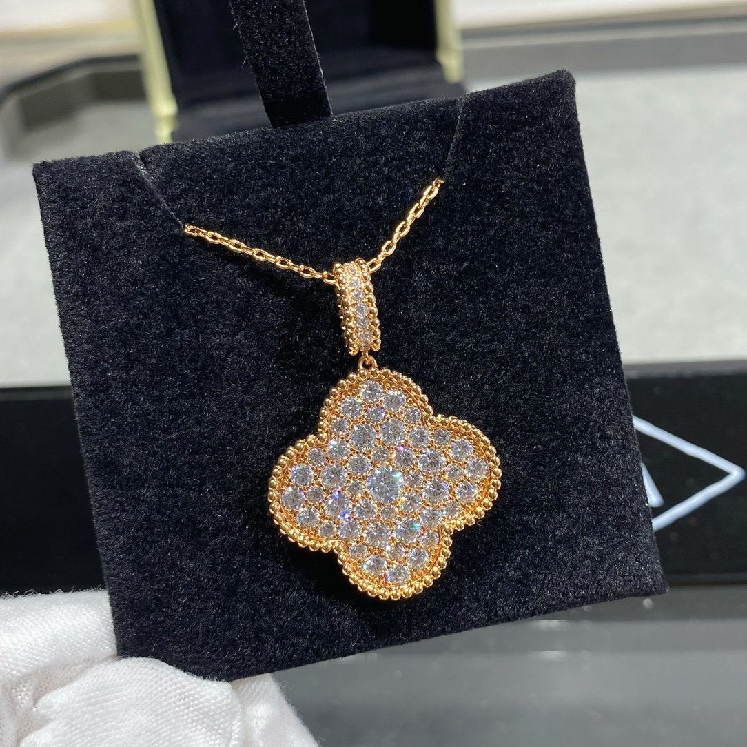[⭐Aura]CLOVER 25MM LARGE PEDANT DIAMOND PAVED LONG NECKLACE