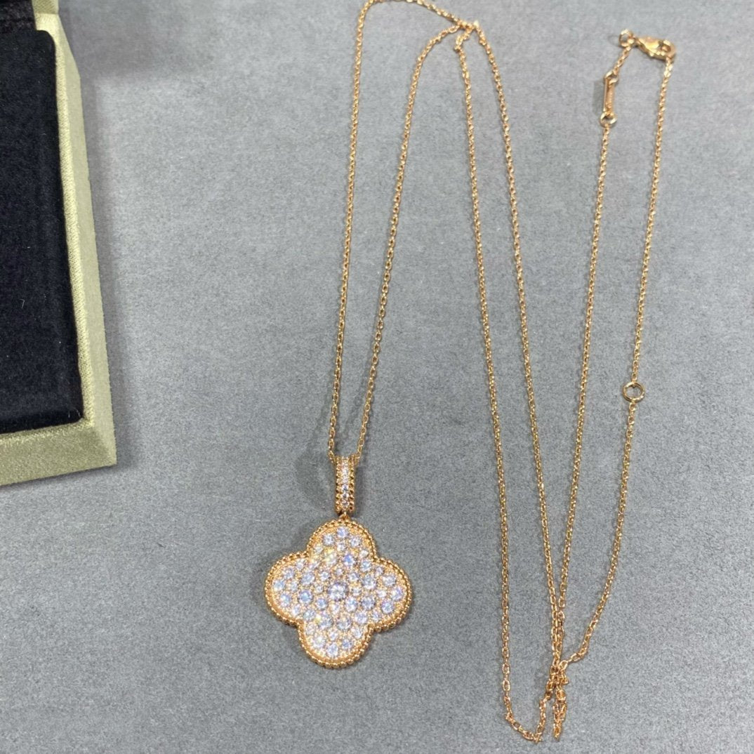 [⭐Aura]CLOVER 25MM LARGE PEDANT DIAMOND PAVED LONG NECKLACE