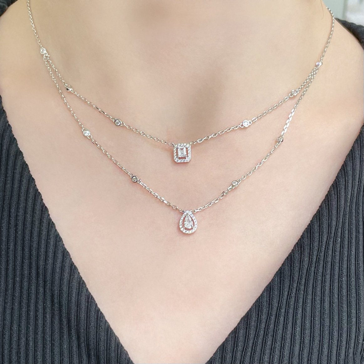 [⭐Aura]MY TWIN 2 ROW DIAMOND NECKLACE