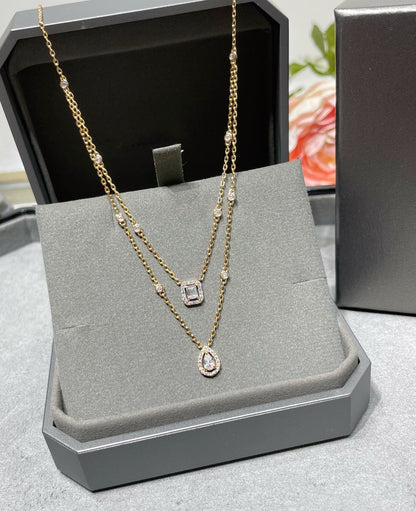 [⭐Aura]MY TWIN 2 ROW DIAMOND NECKLACE