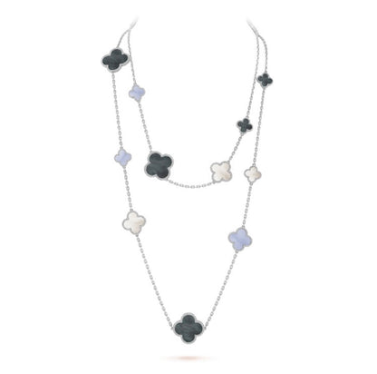 [⭐Aura]CLOVER 16 MOTIF CHALCEDONY MOP SILVER NECKLACE