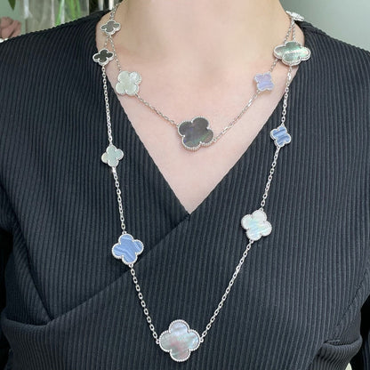 [⭐Aura]CLOVER 16 MOTIF CHALCEDONY MOP SILVER NECKLACE