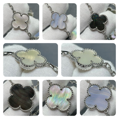 [⭐Aura]CLOVER 16 MOTIF CHALCEDONY MOP SILVER NECKLACE