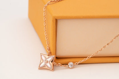 [⭐Aura]STAR PINK MOP 1 DIAMOND PINK GOLD NECKLACE