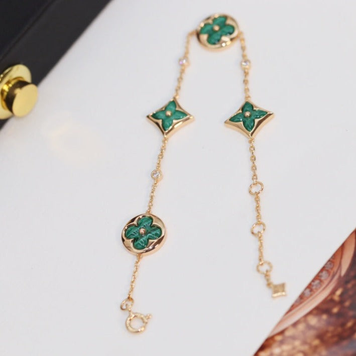 [⭐Aura]STAR AND SUN 4 MOTIF PINK GOLD MALACHITE BRACELET