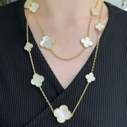 [⭐Aura]CLOVER 16 MOTIF WHITE MOP GOLD NECKLACE