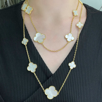 [⭐Aura]CLOVER 16 MOTIF WHITE MOP GOLD NECKLACE