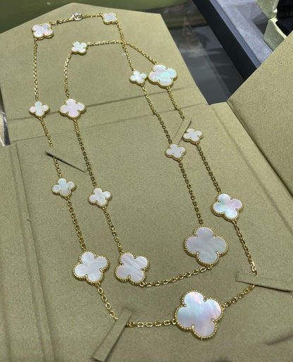 [⭐Aura]CLOVER 16 MOTIF WHITE MOP GOLD NECKLACE