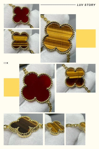 [⭐Aura]CLOVER 16 MOTIF CARNELIAN TIGER EYE ROSE GOLD NECKLACE