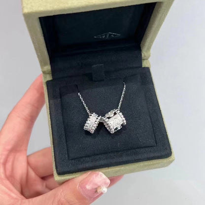 [⭐Aura]PERLEE DOUBLE PENDANT SILVER DIAMOND NECKLACE