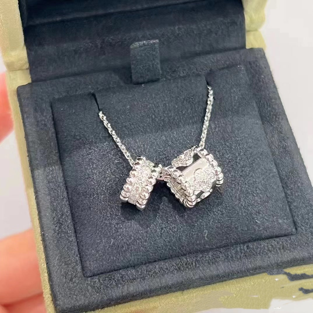 [⭐Aura]PERLEE DOUBLE PENDANT SILVER DIAMOND NECKLACE