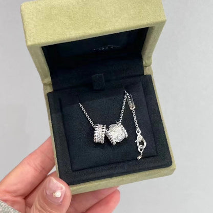 [⭐Aura]PERLEE DOUBLE PENDANT SILVER DIAMOND NECKLACE