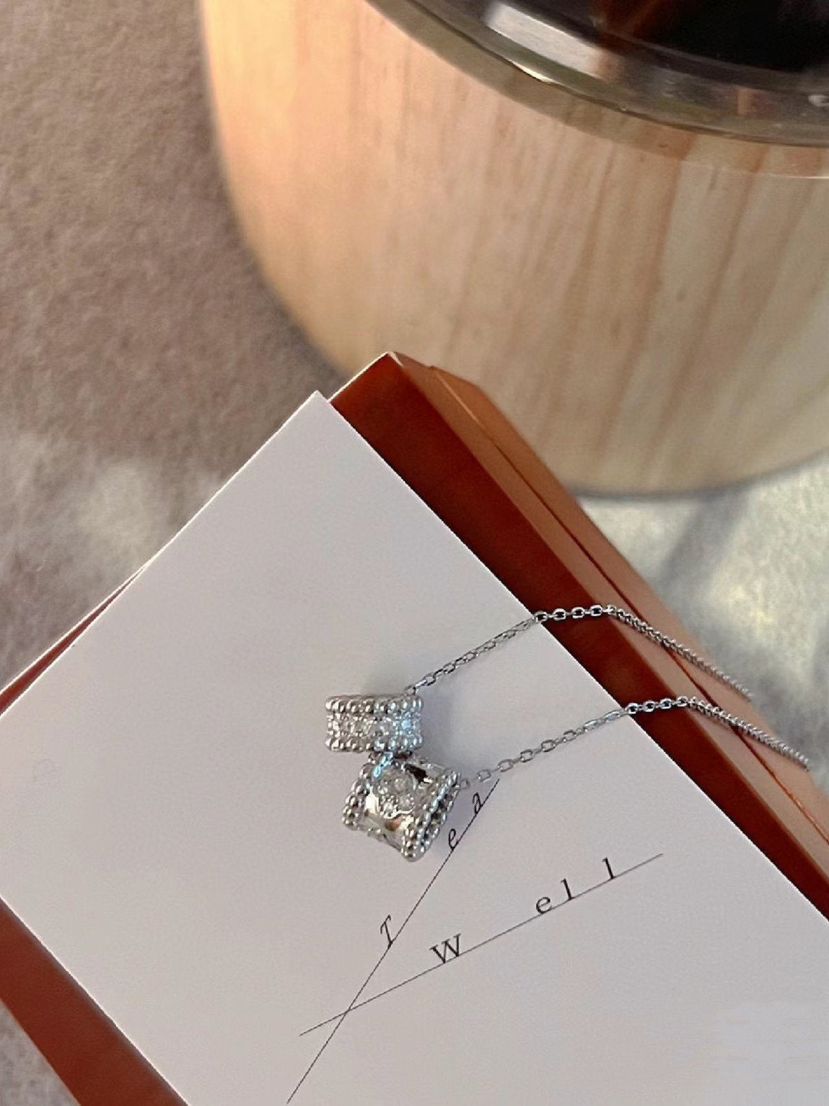 [⭐Aura]PERLEE DOUBLE PENDANT SILVER DIAMOND NECKLACE