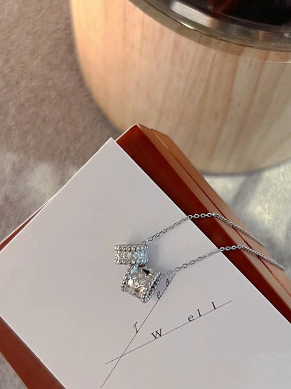 [⭐Aura]PERLEE DOUBLE PENDANT SILVER DIAMOND NECKLACE