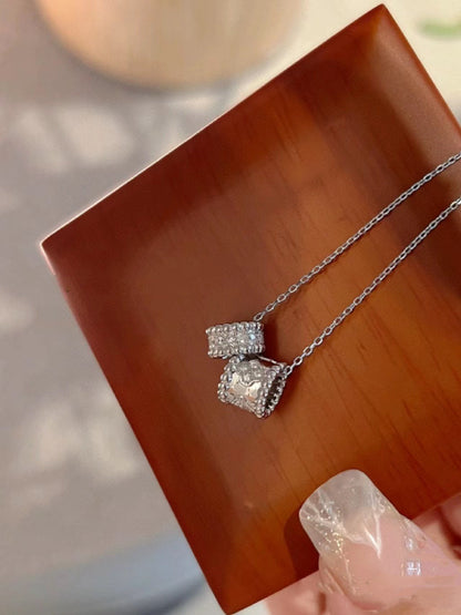 [⭐Aura]PERLEE DOUBLE PENDANT SILVER DIAMOND NECKLACE