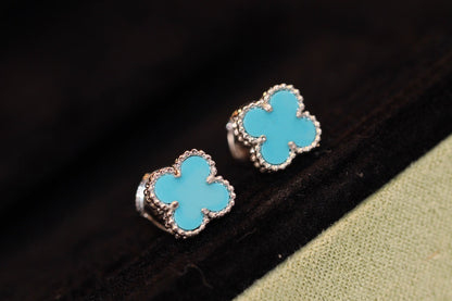 [⭐Aura]CLOVER MINI TURQUOISE SILVER STUD EARRINGS