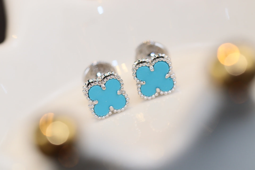 [⭐Aura]CLOVER MINI TURQUOISE SILVER STUD EARRINGS
