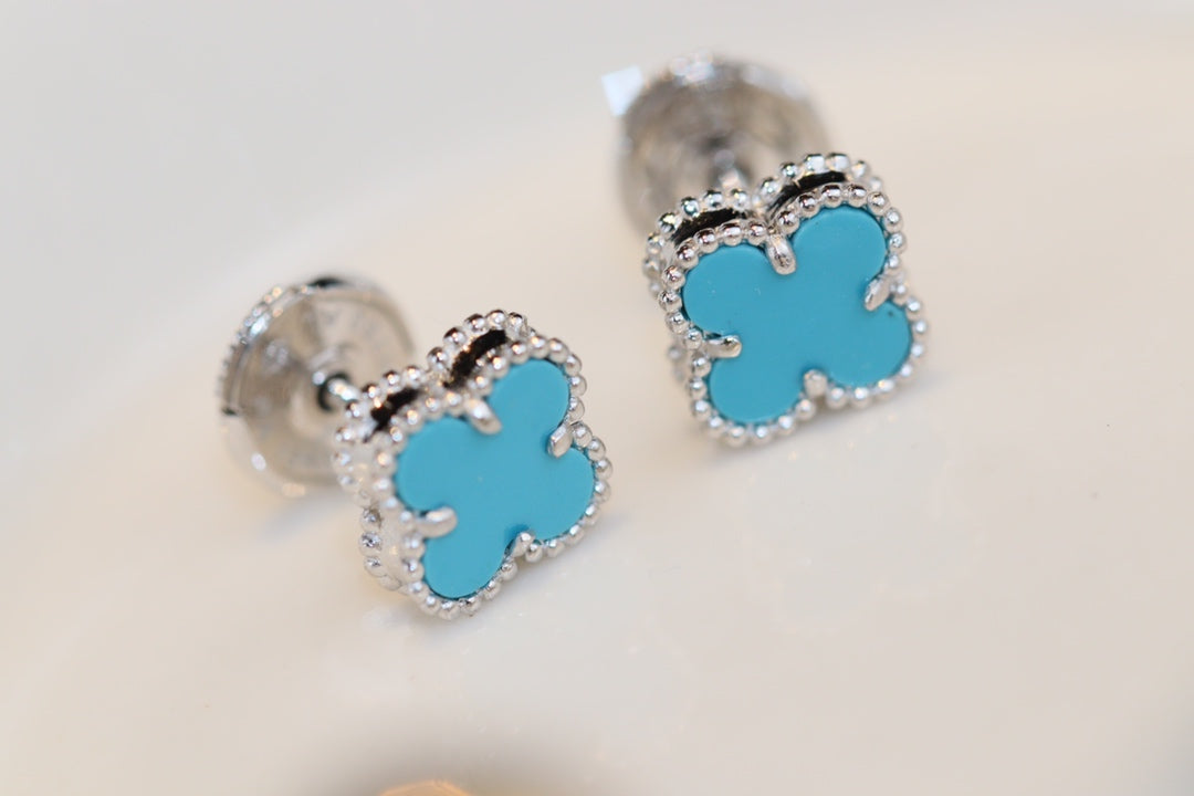 [⭐Aura]CLOVER MINI TURQUOISE SILVER STUD EARRINGS