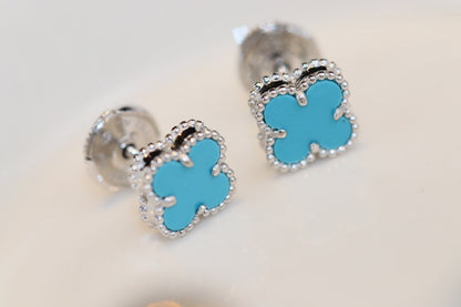 [⭐Aura]CLOVER MINI TURQUOISE SILVER STUD EARRINGS