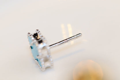 [⭐Aura]CLOVER MINI TURQUOISE SILVER STUD EARRINGS