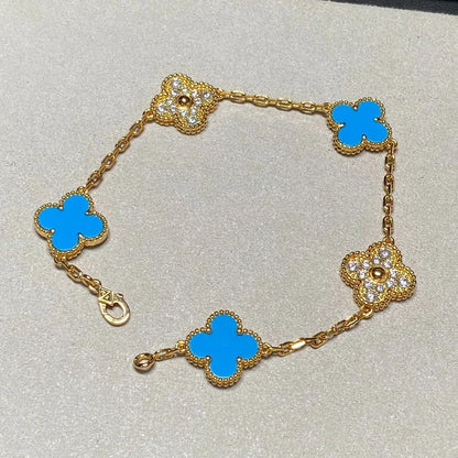 [⭐Aura] CLOVER 5 MOTIF BLUE AGATE BRACELET COLLECTION