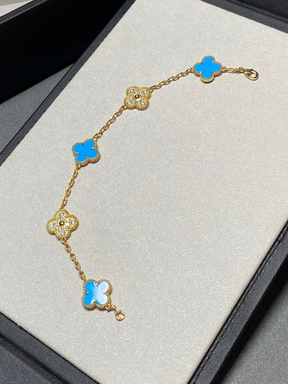 [⭐Aura] CLOVER 5 MOTIF BLUE AGATE BRACELET COLLECTION