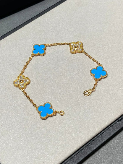 [⭐Aura] CLOVER 5 MOTIF BLUE AGATE BRACELET COLLECTION