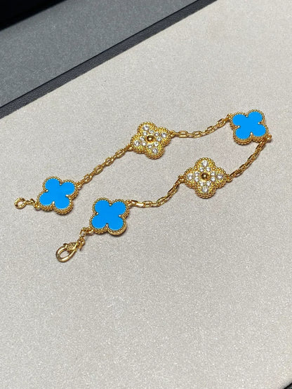 [⭐Aura] CLOVER 5 MOTIF BLUE AGATE BRACELET COLLECTION